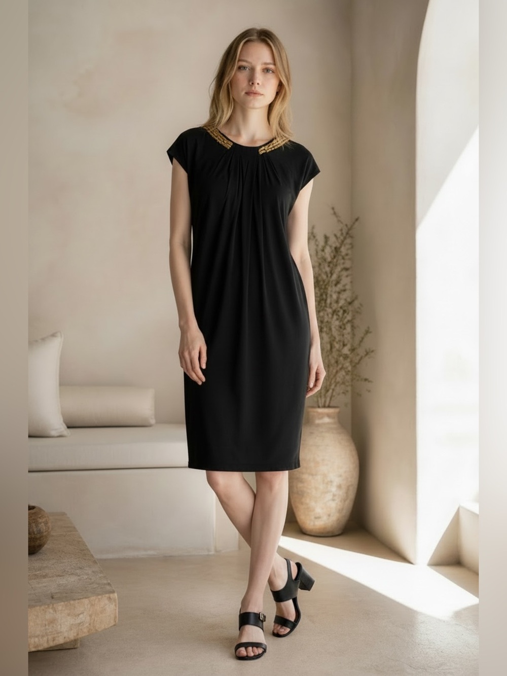 Anne Klein Black Dress with Gold Detail